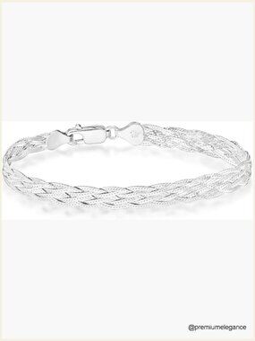 Italian 925 Sterling Silver Tri-Color Gold Plated 6-Strand Braided Herringbone